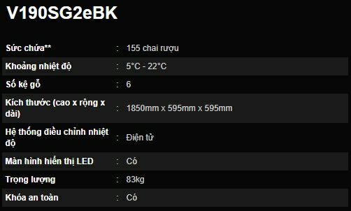 Tủ Rượu V190SG2EBK