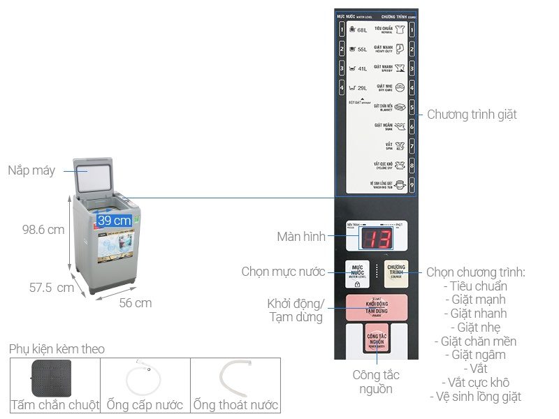 Máy giặt AQUA 9KG lồng đứng AQW-S90CT.H2 Máy giặt AQUA 9KG lồng đứng AQW-S90CT.H2