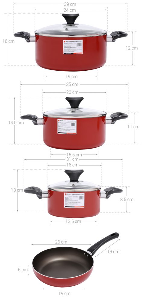 Bộ nồi chống dính Elmich EL- 1162 đáy từ (16-20-24cm, chảo 26cm)