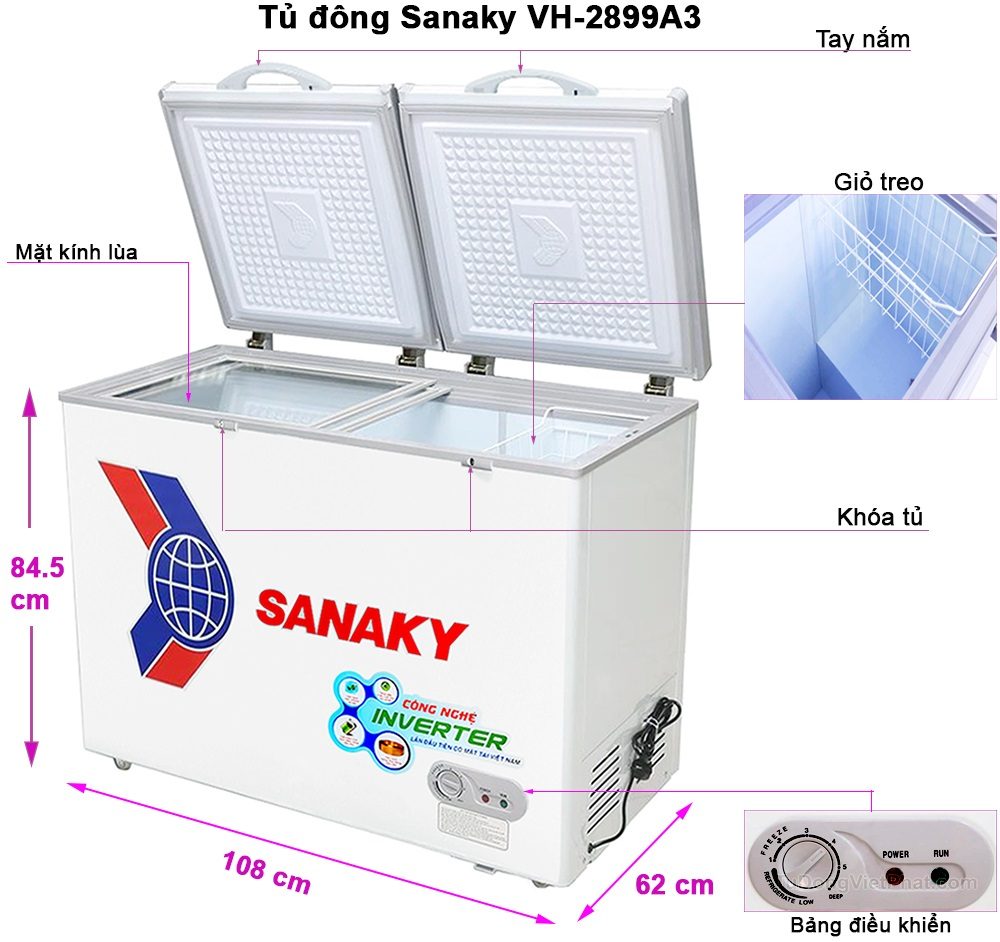 Tủ đông 280l Inverter Sanaky 2 Ngăn Vh 2899w3
