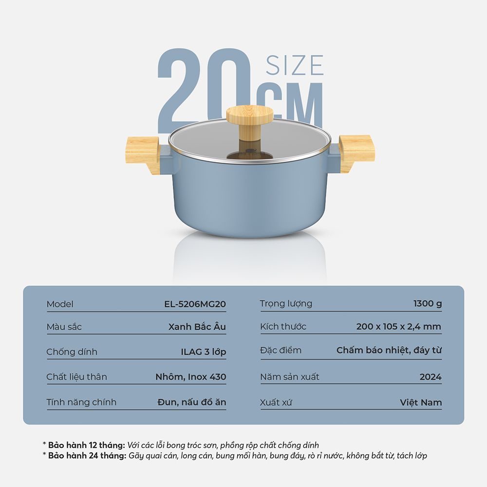 Bộ nồi chống dính vân gỗ Elmich Nature EL-5206MG03 size 18, 20 chảo 24cm Bộ nồi chống dính vân gỗ Elmich Nature EL-5206MG03 size 18, 20 chảo 24cm