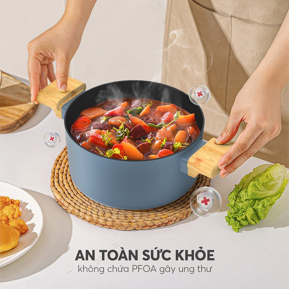 Bộ nồi chống dính vân gỗ Elmich Nature EL-5206MG03 size 18, 20 chảo 24cm Bộ nồi chống dính vân gỗ Elmich Nature EL-5206MG03 size 18, 20 chảo 24cm