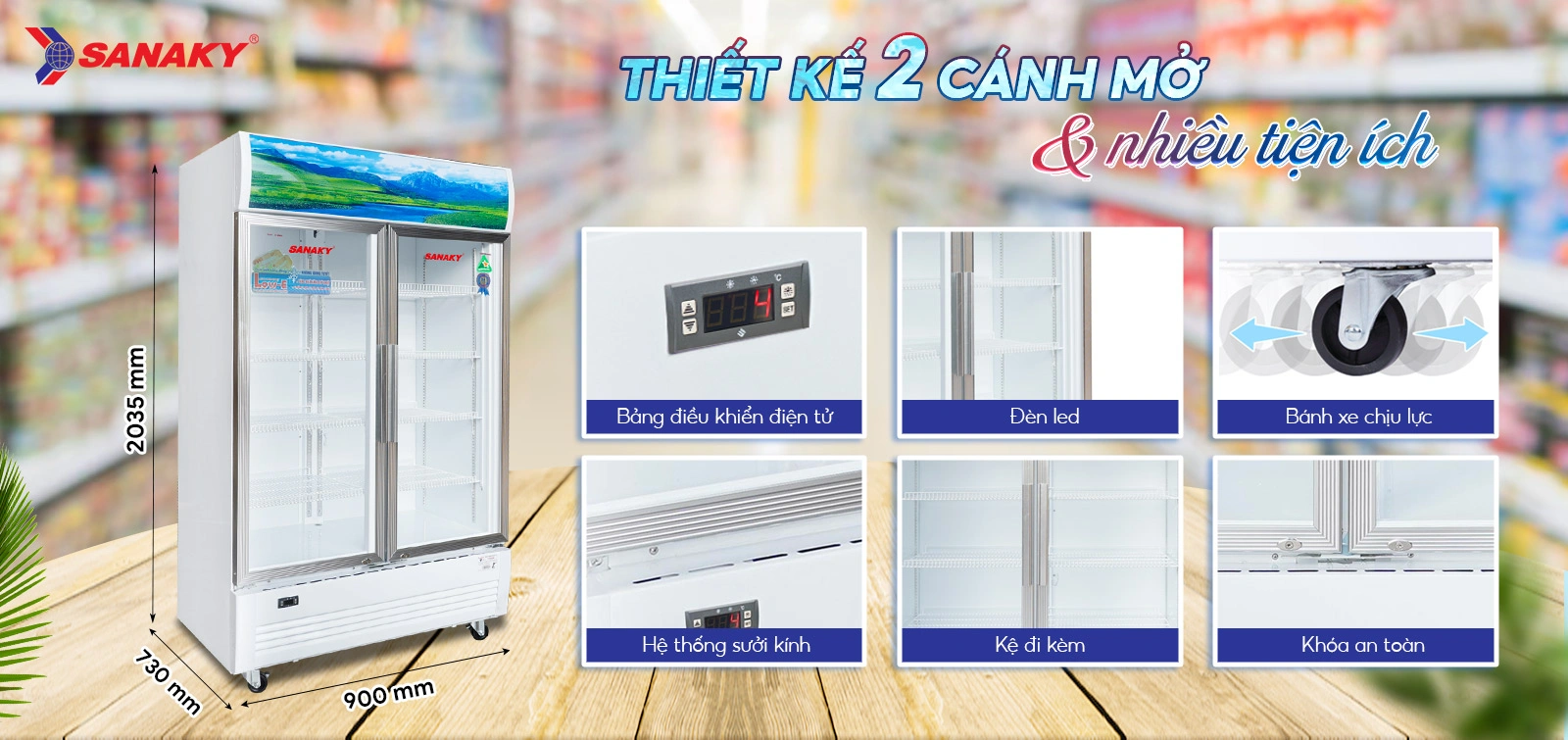 Thiết kế Tủ Mát Sanaky VH-8009HP 2 cánh mở cùng nhiều tiện ích