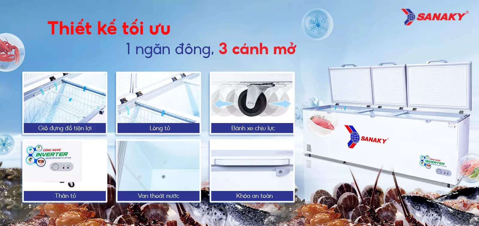 Thiết kế tối ưu 1 ngăn đông 3 cánh mở