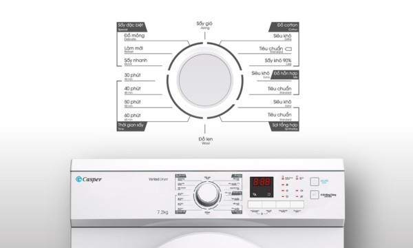 Máy sấy quần áo Casper 7.2 kg TD-72VWD Tổng đến 16 chương trình