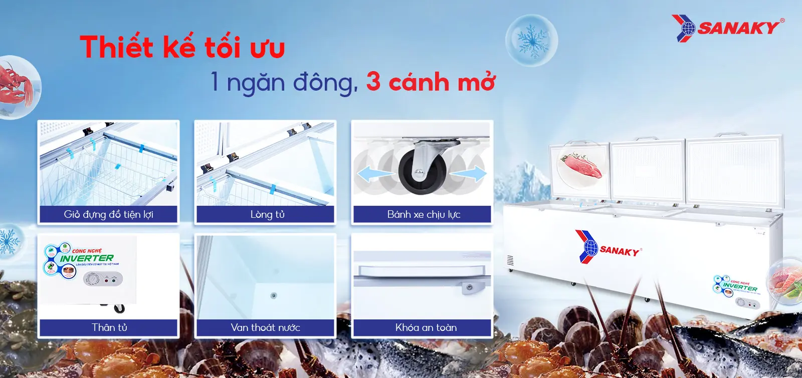 Thiết kế tối ưu 1 ngăn đông 3 cánh mở