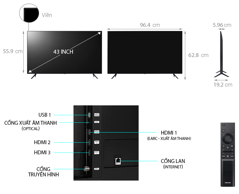 Smart Tivi Samsung 4K 43 inch 43AU7000 UHD